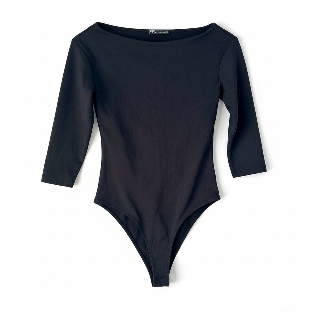 Zara Black Long-Sleeve Scoop Neck Bodysuit